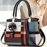 Stylish Black Plaid Handbag Large Capacity Zipper Closure Lattice Pattern Casual Style Nylon Exterior Double Handle - Shop N Save