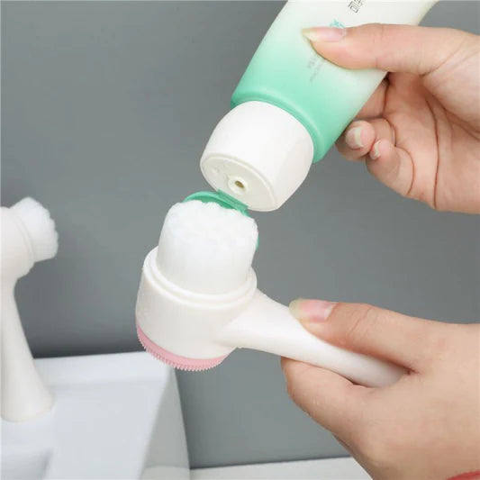 Double Sided Face Clean Wash Brush - White Pink - Shop N Save