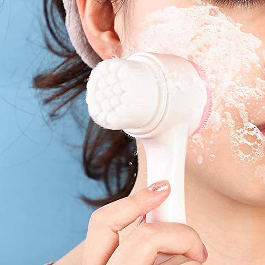 Double Sided Face Clean Wash Brush - White Pink - Shop N Save