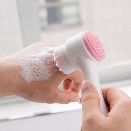 Double Sided Face Clean Wash Brush - White Pink - Shop N Save