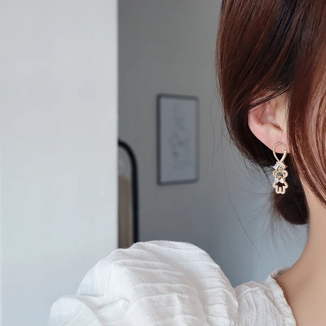 Gold Bear Earrings: Micro Zircon, Asymmetry, Daily Chic Jewelry