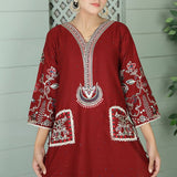 2 Piece Kurti Salwar Embroidery Set - Pure Cotton Collection Stylish Solid Color Light Weight Cotton Fabric Suit Top Bottom Salwar Kameez Indian Pakistani Embroidered Suit For Event Party Outdoor Dress - Maroon - Shop N Save