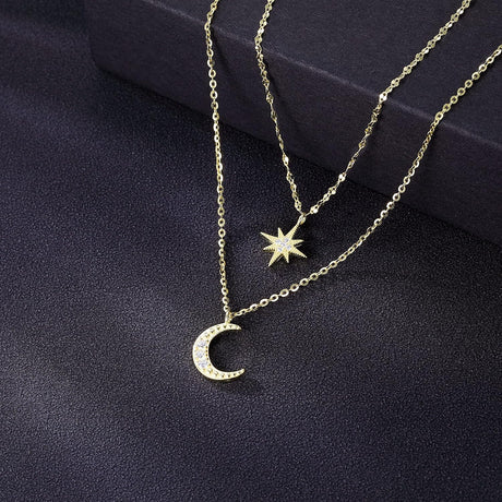Sterling Golden Star Moon Choker: Layered Necklace for Women &amp; Teens - Shop N Save