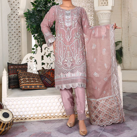 3 Piece Fancy Embroidery Dress - Stylish Light Weight Chiffon Organza Fabric Suit Indian Pakistani Fancy Embroidered Dress For Events Party Outdoor Dress - Dark Pink - Shop N Save