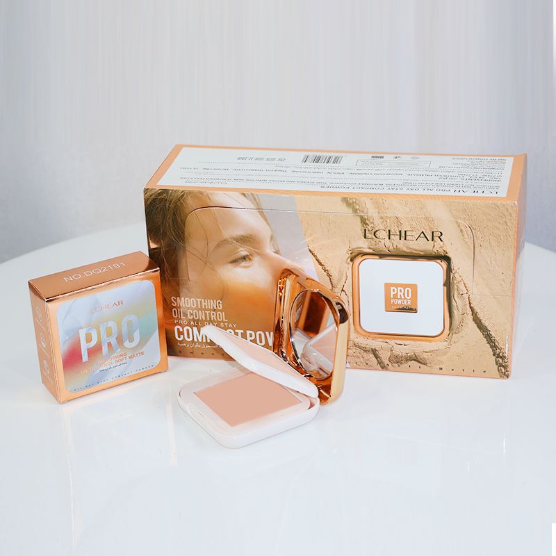 1 Pcs L'chear Smoothing Oil Control Pro All Day Stay Compact Face Powder  - Matte - Glitter Light Nude & Dark Nude (2)