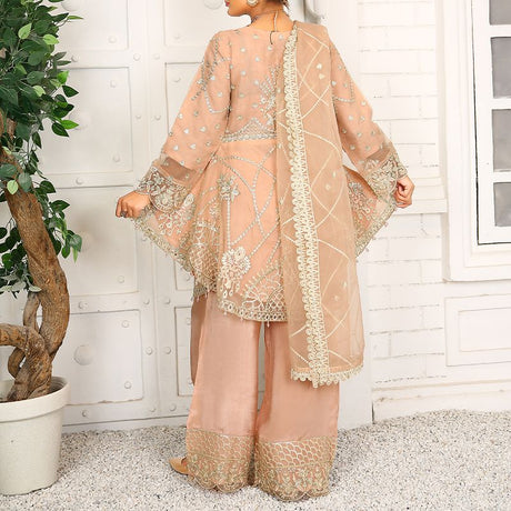 3 Piece Fancy Embroidery Dress - Stylish Light Weight Chiffon Organza Fabric Suit Indian Pakistani Fancy Embroidered Dress For Events Party Outdoor Dress - Rose Pink - Shop N Save