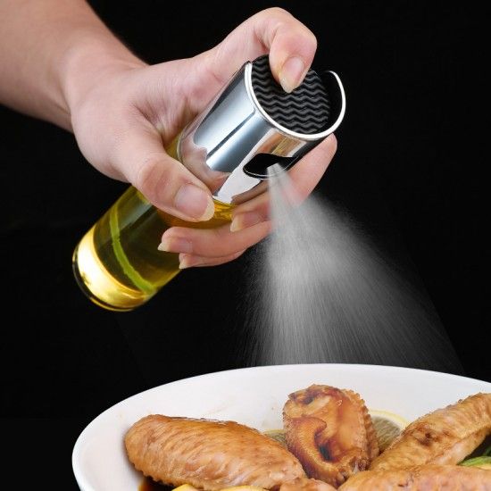 BBQ Cooking Olive Oil Spray Bottle With Scale Measurement 100ml - Silver - Shop N Save