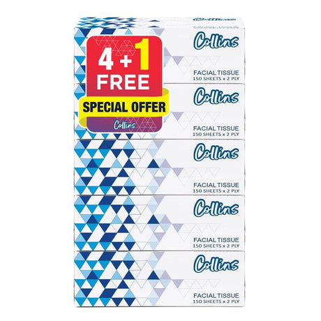 COLLINS Facial Tissue Box 150 Sheets, 2 ply [4 + 1] Pack - Shop N Save