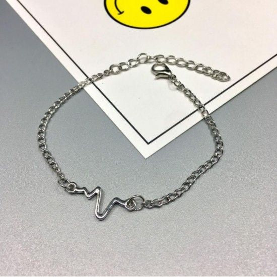 Cardiogram Lightning Design Couple Heartbeat Bracelet  - Silver