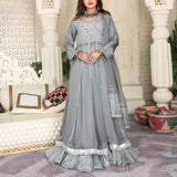 3 Piece Fancy Embroidery Dress - Stylish Light Weight Chiffon Fabric Suit Indian Pakistani Fancy Embroidered Dress For Events Party Outdoor Dress - Gray - Shop N Save