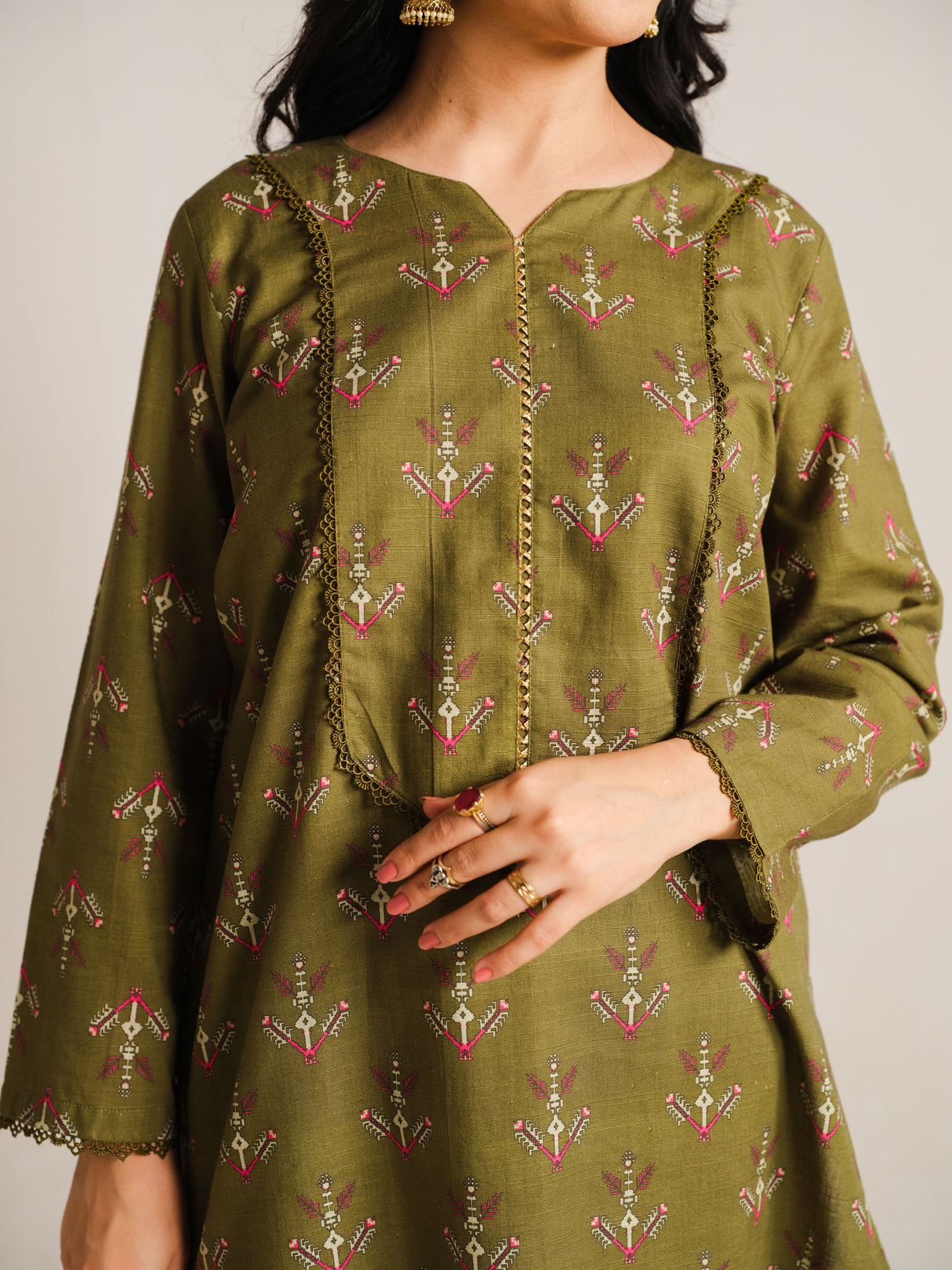 2 Piece Digital Print Kurti Salwar Set - Pure Cotton Collection Stylish Light Weight Cotton Fabric Suit Top Bottom Salwar Kameez Indian Pakistani Printed Suit For Casual Outdoor Dress - Dark Green - Shop N Save