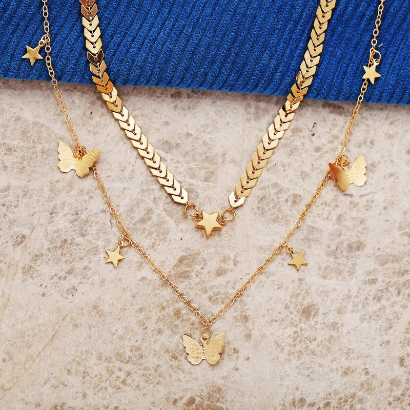 Star &amp; Butterfly Layered Necklaces: Fashion Alloy for Women's - Shop N Save