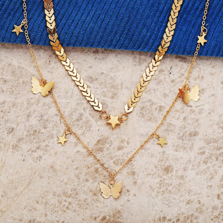 Star &amp; Butterfly Layered Necklaces: Fashion Alloy for Women's - Shop N Save