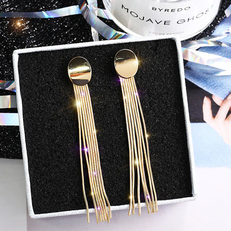 Chain Tassel Gold Plated Earrings - Golden - Shop N Save