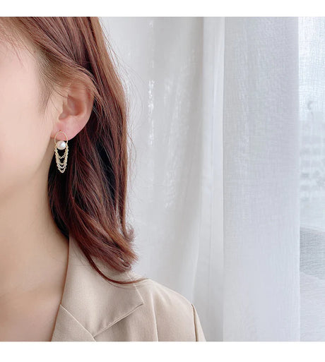 Girls Pearl Multi Chain Fashion Earrings - Golden - Shop N Save