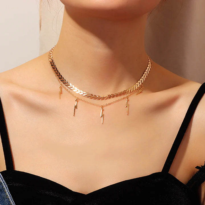 New Lightning Pendant Clavicle Necklace - Yellow Gold