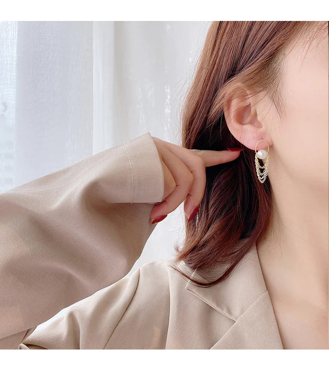 Girls Pearl Multi Chain Fashion Earrings - Golden - Shop N Save