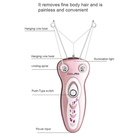 Ladies Facial Body Face Rechargeable Threading Hair Remover - LIGHT PINK - Shop N Save