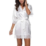 Woman Sleepwear Satin Robe Lace Dress - White - Shop N Save
