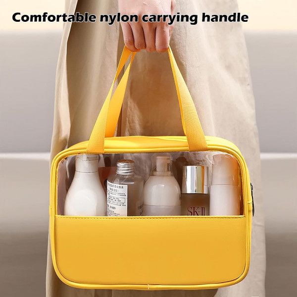 Yellow Zipper Travel Bag: Double Handle, Synthetic Leather, Stylish Organizer - Shop N Save