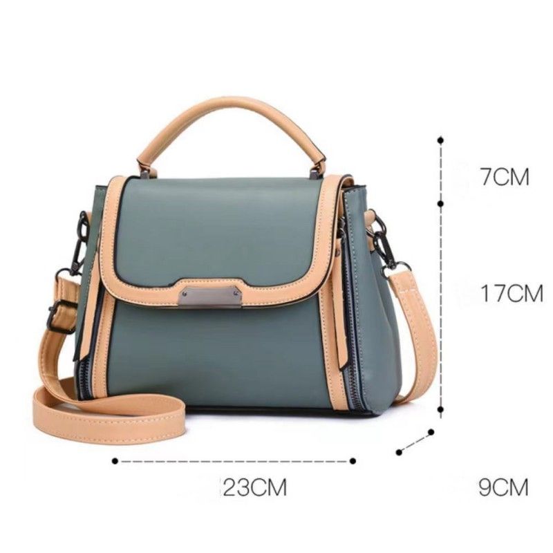 Green Contrast Handbag: Stylish, Versatile, Zip Closure, Adjustable Handle - Shop N Save