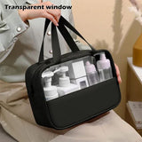 Black Leather Travel Bag: Stylish Organizer for Cosmetics, Accessories, Toiletries - Shop N Save
