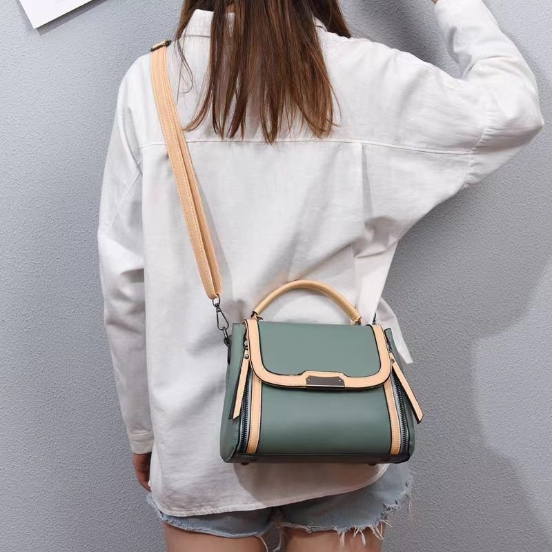 Green Contrast Handbag: Stylish, Versatile, Zip Closure, Adjustable Handle - Shop N Save