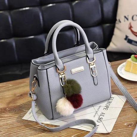 Gray Bucket Handbag: Stylish, Large Capacity, Plush Pendant, Adjustable Strap - Shop N Save