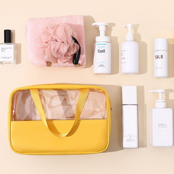 Yellow Zipper Travel Bag: Double Handle, Synthetic Leather, Stylish Organizer - Shop N Save