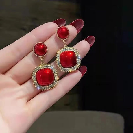 Elegance Red Zircon Earrings: Korean Fashion, Party Jewelry - Shop N Save