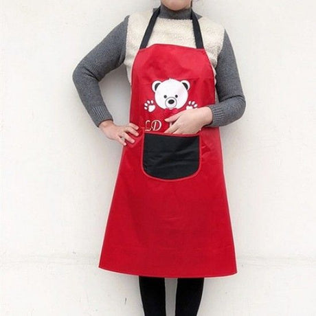 Kitchen Waterproof And Oil Proof Cooking Bib Apron with Pocket (Red) - Shop N Save