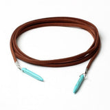 Long Blue Pendant Choker Necklace Brown Lace