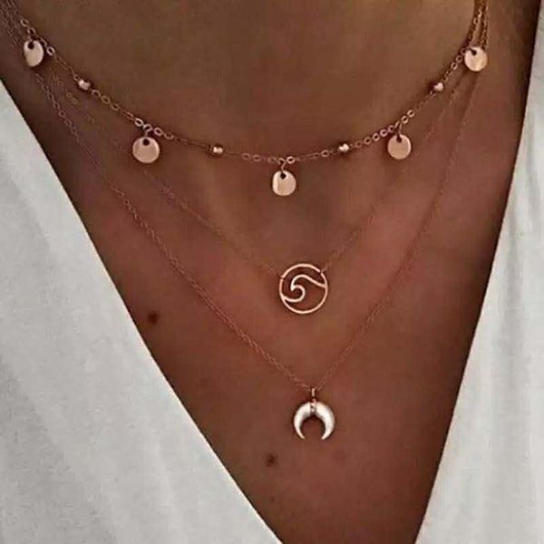 Gold Moon Wave Necklace - Elegant Layered Jewelry for Versatile Style - Shop N Save