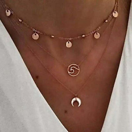 Gold Moon Wave Necklace - Elegant Layered Jewelry for Versatile Style - Shop N Save