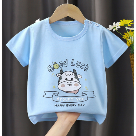 New Born Loose Printed Short Sleeves Boys And Girls O-neck T-shirt Casual kids Clothes Blue - Shop N Save