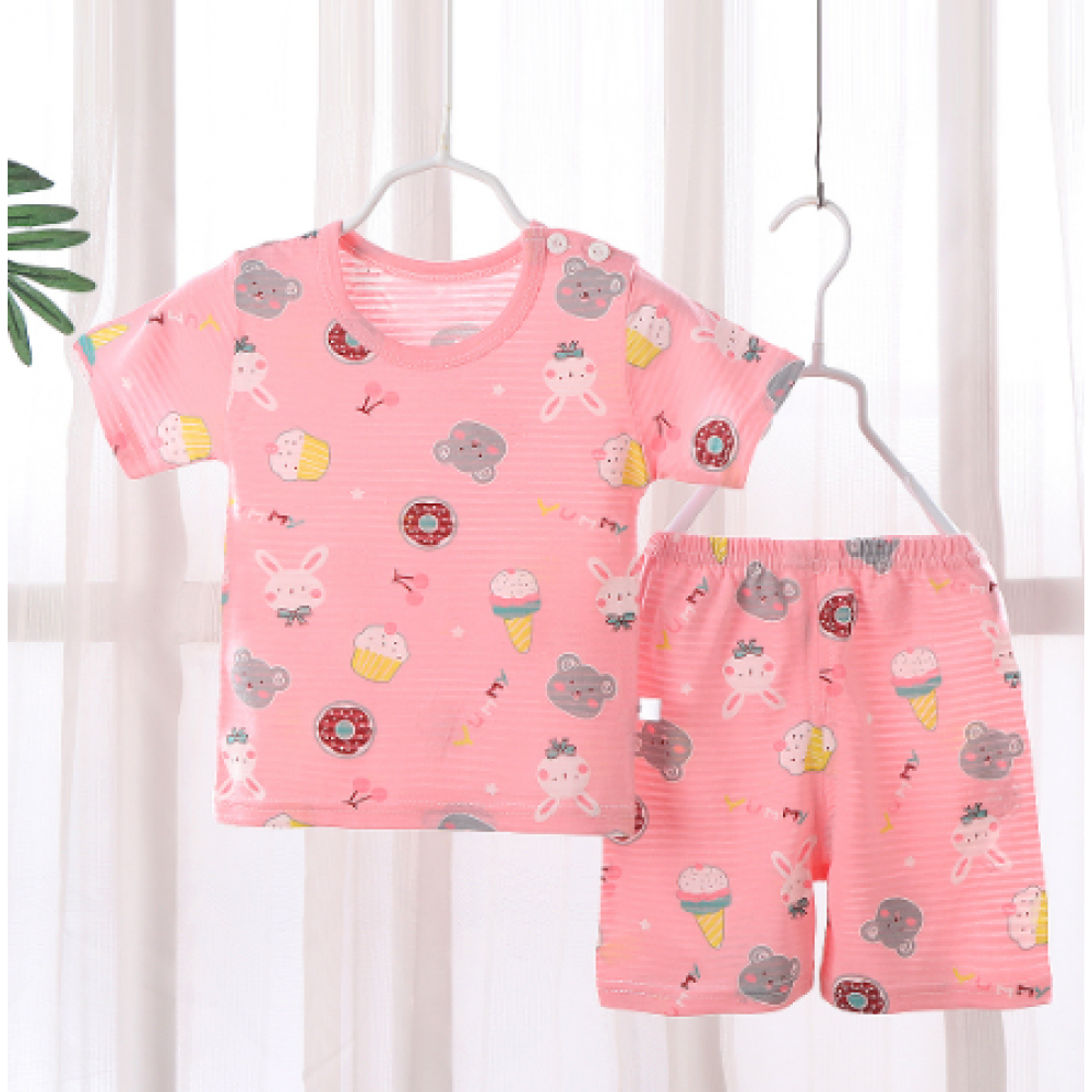 Children’s Short-Sleeved Shorts Suit New Born Boys And Girls Baby Summer T-Shirt Matching Set - Pink - Shop N Save