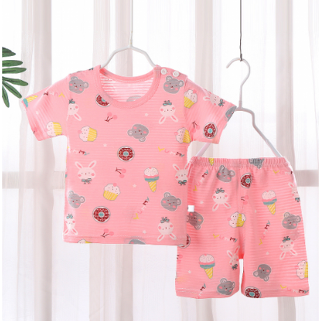 Children’s Short-Sleeved Shorts Suit New Born Boys And Girls Baby Summer T-Shirt Matching Set - Pink - Shop N Save