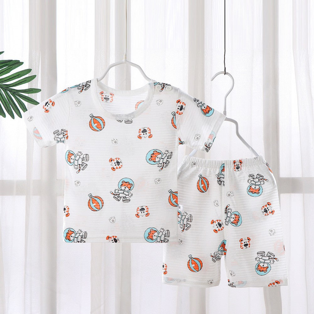 Short-Sleeved Summer T-Shirt New Born Children Clothing Matching Set - Gray - Shop N Save