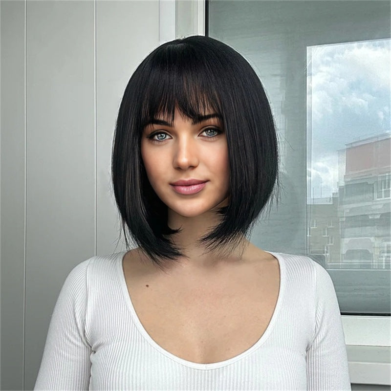 Short Straight Hair Wig - European & American Bangs