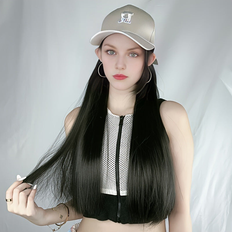 R Standard Peaked Cap Wig, Long Straight Hair, Integrated Fiber Headgear