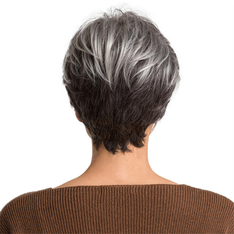 Short Straight Hair Wig - BlackWhite
