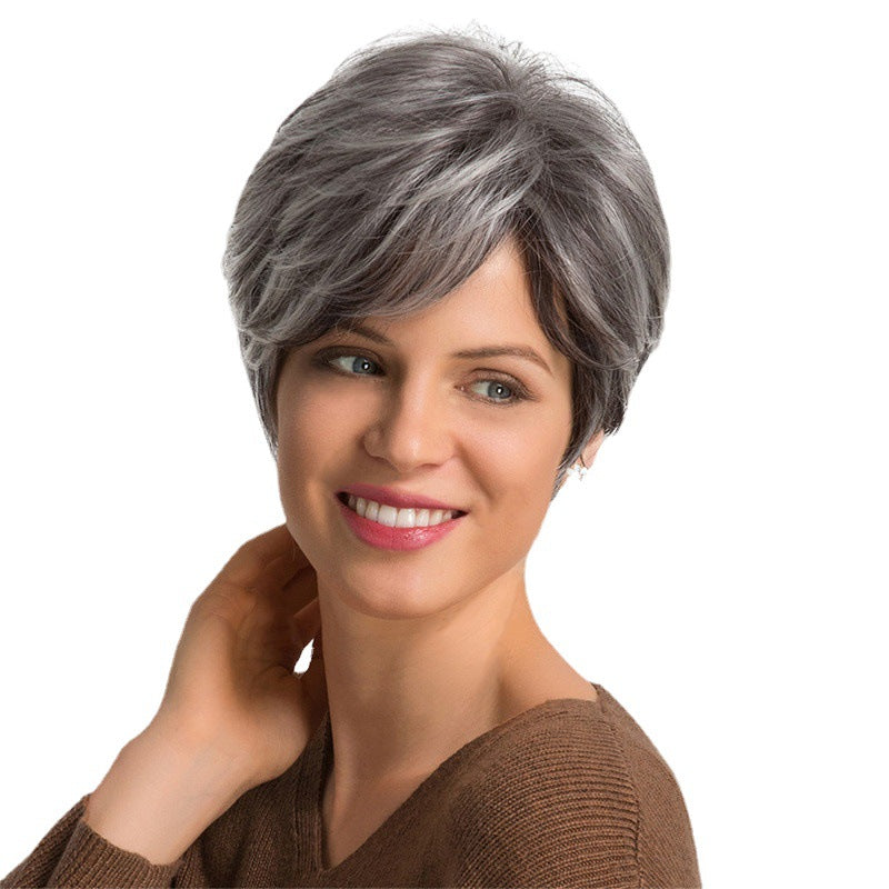 Short Straight Hair Wig - BlackWhite