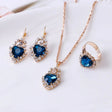 Sea Green Heart Crystal Trio: Necklace, Earrings &amp; Ring Set for Elegance - Shop N Save