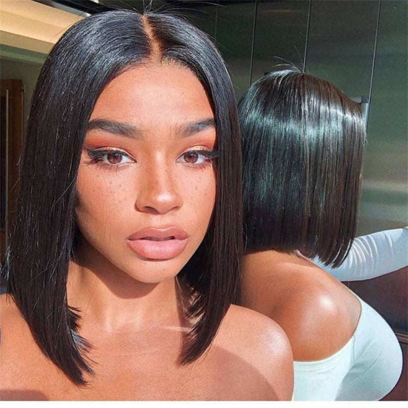 women's short straight matte silk wig slightly curly chemical fiber rose mesh full headgear