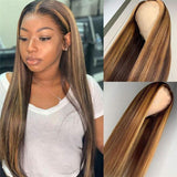 European & American Highlights Wig: Long Straight Hair, Gradient Color