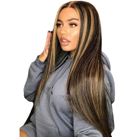 European & American Highlights Wig: Long Straight Hair, Gradient Color