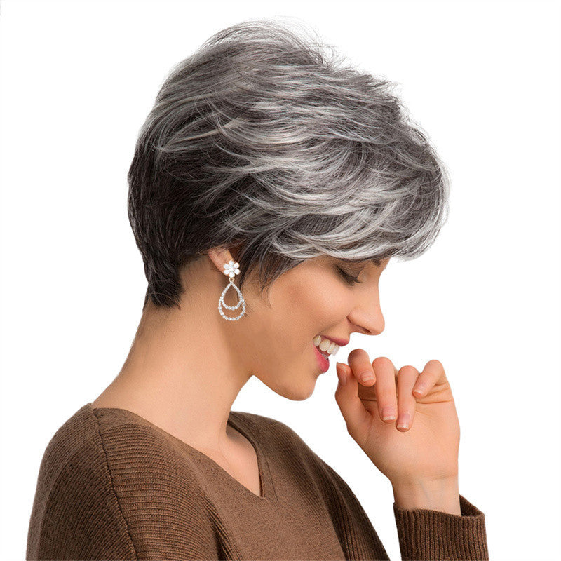 Short Straight Hair Wig - BlackWhite