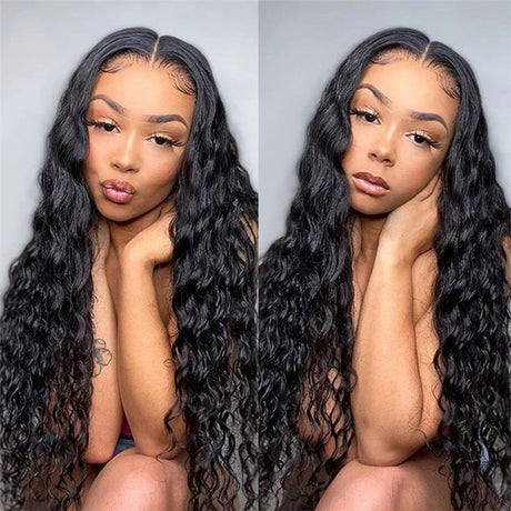 European & American Afro Wig: Black Medium-Parted Long Curly