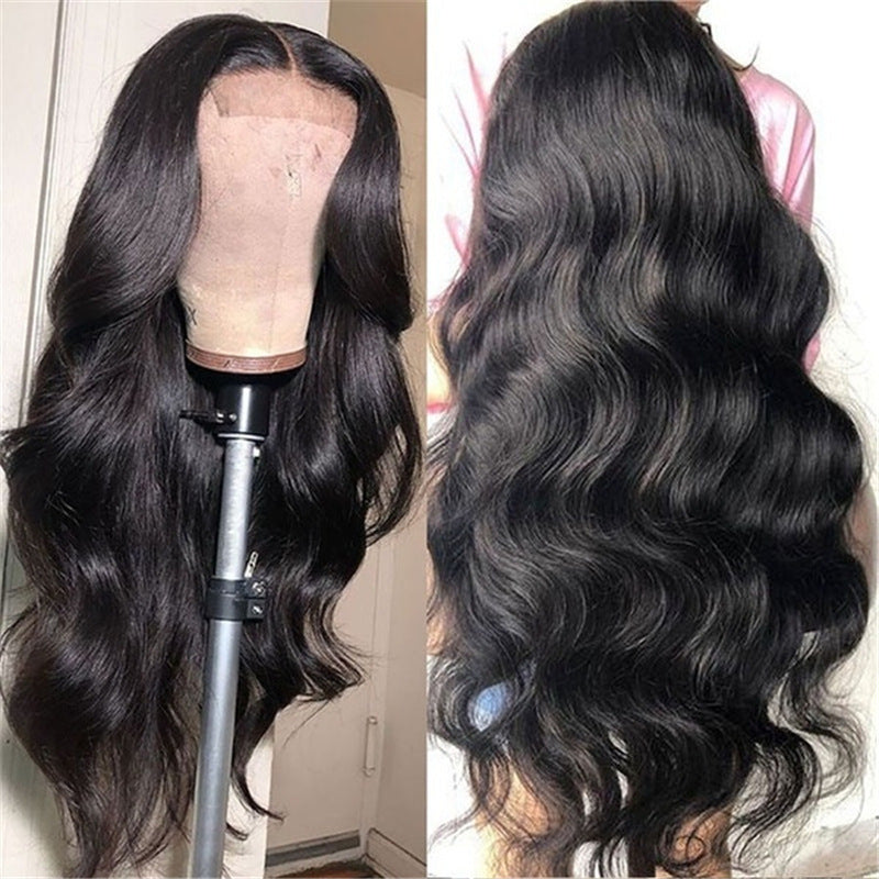 European & American Long Curly Hair Wig: African Black Large Wave