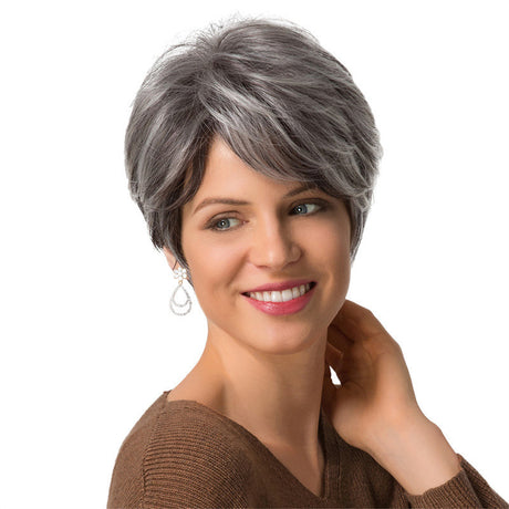 Short Straight Hair Wig - BlackWhite